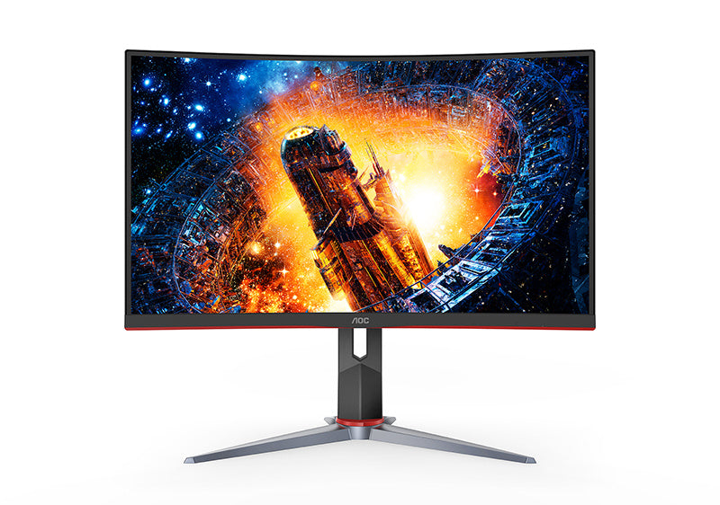 Monitor Aoc Gamer Curvo 23.6 / Negro - Rojo / Panel Va / Hdmi Vga Displayport / Aspecto 16:9 / Tr 1 Ms / Amd Free Sync / 165 Hz / Resolucion 1920 X 1080 / 250 Cd/m2 / 80 Millones A 1 / Vesa 100x100