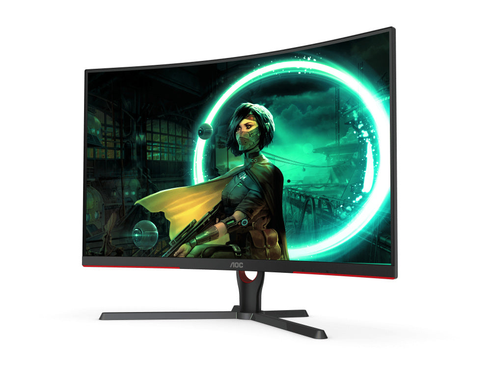 Monitor Aoc Gamer Curvo 31.5 Panel Va / 165 Hz / T. De R. 1 Ms / Amd Free Sync / Color Negro Y Rojo / 2 Hdmi / Vga / Displayport / Aspecto 16:9 / Resolucion 1920 X 1080 / Brillo 250 Cd/m2 / 100x100mm