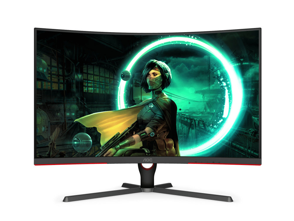 Monitor Aoc Gamer Curvo 31.5 Panel Va / 165 Hz / T. De R. 1 Ms / Amd Free Sync / Color Negro Y Rojo / 2 Hdmi / Vga / Displayport / Aspecto 16:9 / Resolucion 1920 X 1080 / Brillo 250 Cd/m2 / 100x100mm