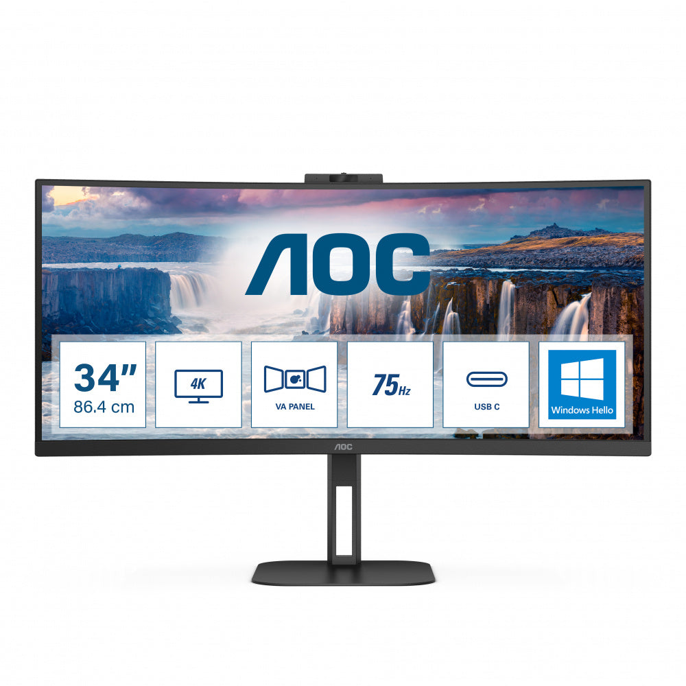Monitor Curvo Aoc 34 Panel Va / Frecuencia 100hz / T.d.r 4 Ms / Flicker Free / Low Blue Light / Color Negro/ Hdmi / Vga / Displayport / Aspecto 21:9 / Resolucion 3440 X 1440 / Brillo 300 Cd/m2