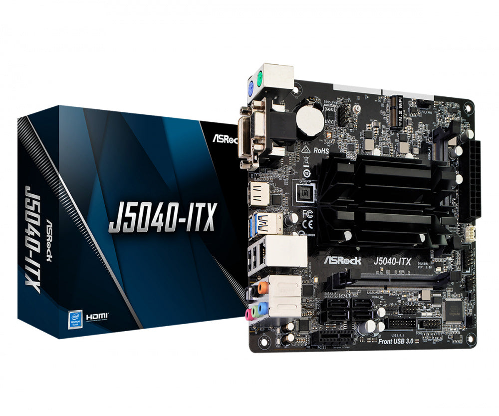 Mb Asrock J5040 Itx/intel Quad-core Pentium 3.2 Ghz/8 Gb Ddr4 2400mhz/graficos Integrados Uhd 605/d-sub(2048x1536)60hz/hdmi 4k X 2k(4096x2160)60hz/dvi-d(1920x1200)60hz/4 Sata3/1 Pcie 2.0 X1/1 X M.2