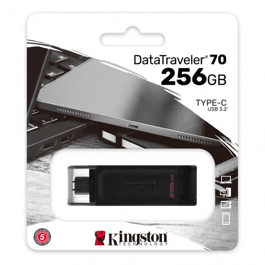 Memoria Flash Usb Kingston Data Traveler 70 256gb Gen 1 3.2 Tipo C Negro (dt70/256gb)