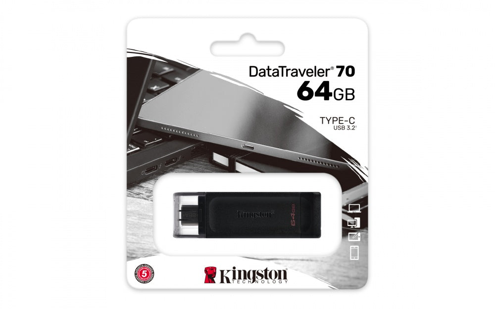 Memoria Flash Usb Kingston Data Traveler 70 64gb Gen 1 3.2 Tipo C Negro (dt70/64gb)