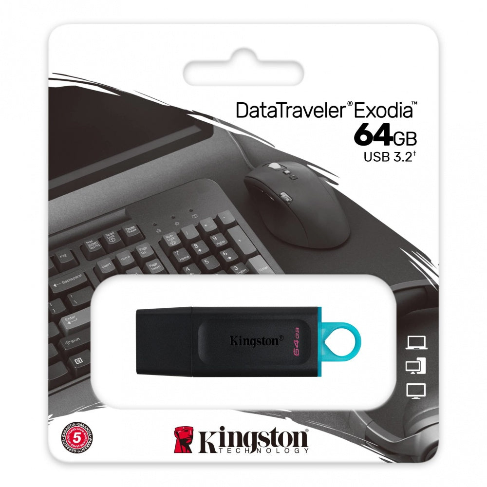 Memoria Flash Usb Kingston Data Traveler Exodia 64gb Gen 1 3.2 Tipo A Negro C/anillo Azul Ocean (dtx/64gb)