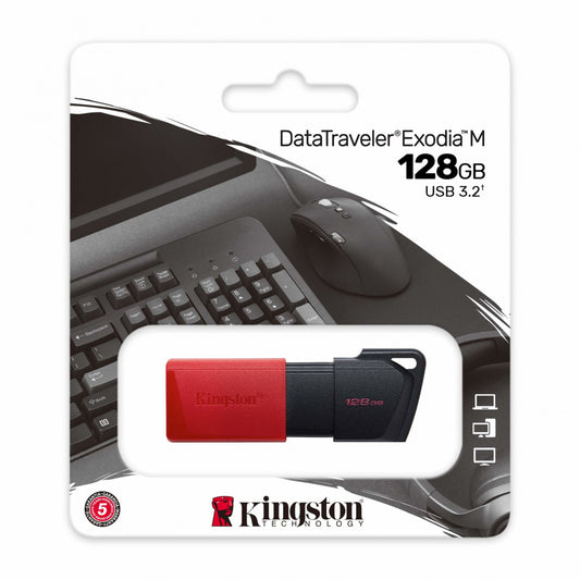 Memoria Flash Usb Kingston Data Traveler Exodia M 128gb Gen 1 3.2 C/tapa Mvil Negro Rojo Dtxm/128gb