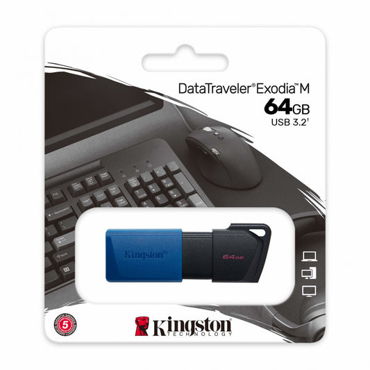 Memoria Flash Usb Kingston Data Traveler Exodia M 64gb Gen 1 3.2 Gen 1 C/tapa MÓvil Negro + Azul (dtxm/64gb)