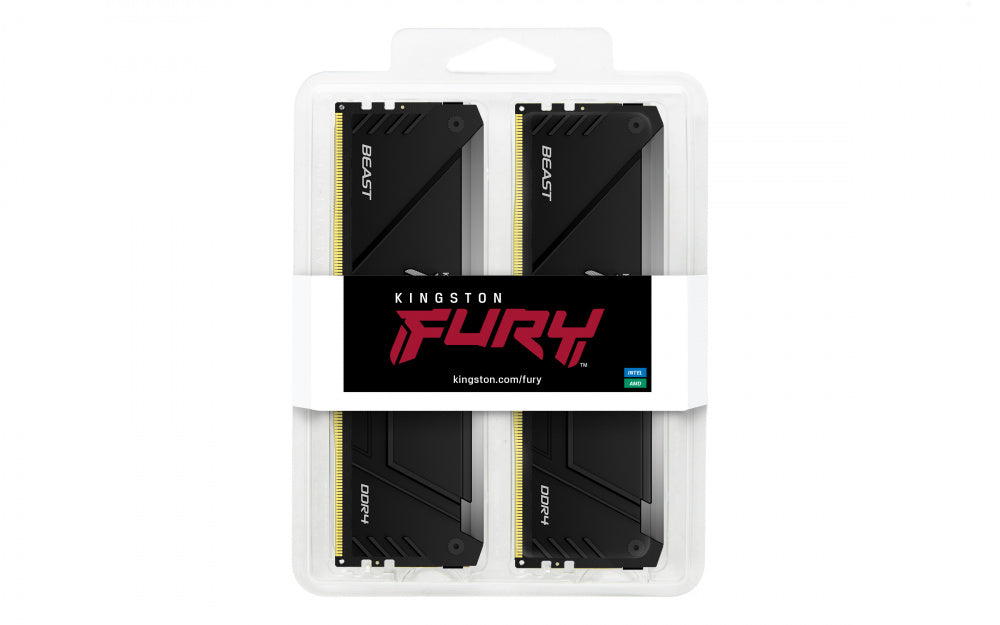 Memoria Ram Kingston Dimm Ddr4 16gb 2x8gb 3200mt/s Fury Beast Black Rgb Xmp Cl16 288pin 1.35v C/disipador De Calor