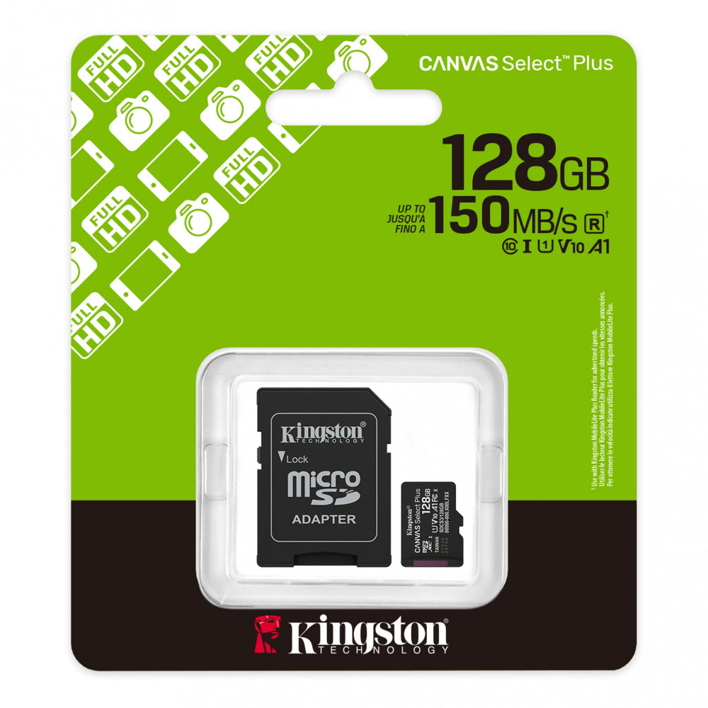 Memoria Flash Micro Sd Kingston Sdxc Canvas Select Plus 128gb 150mb/s Uhs-i U1 V10 C/adaptador (sdcs3/128gb)