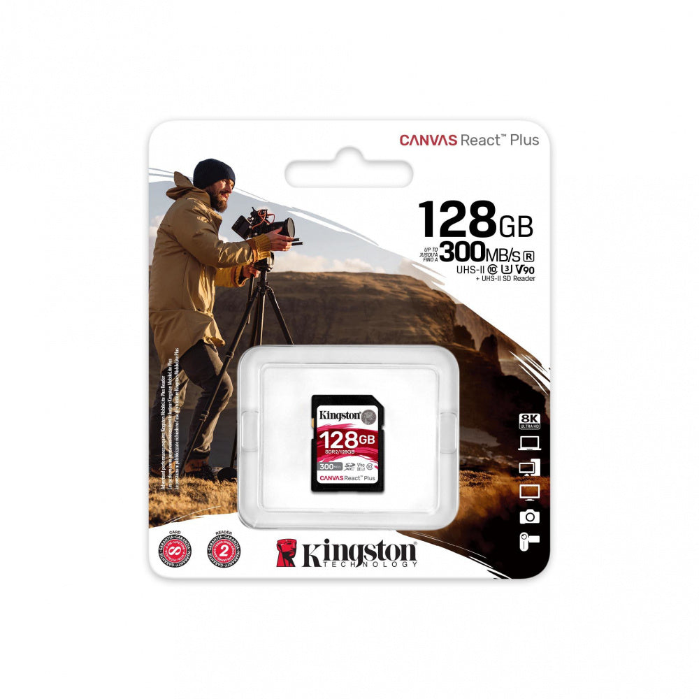 Memoria Flash Sd Kingston Sdxc Canvas React Plus 128gb 300r/260w Uhs-ii U3 V90 (sdr/128gb)