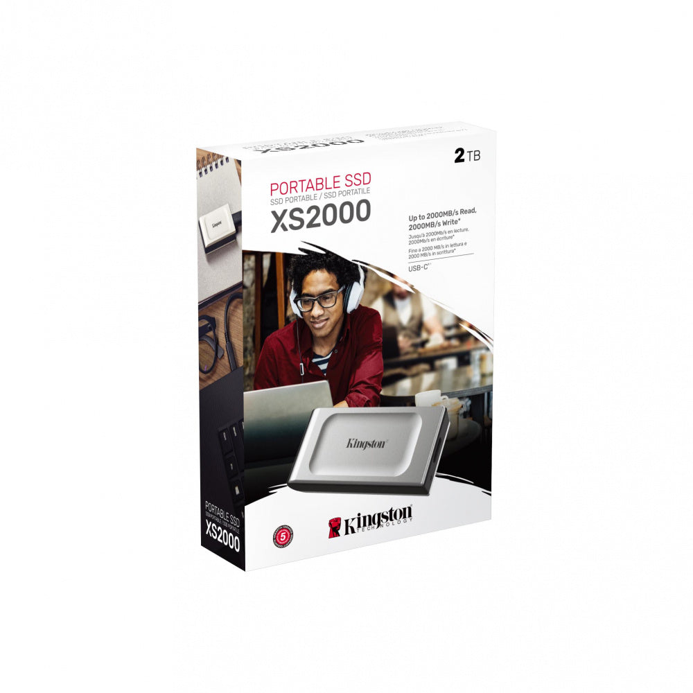 Unidad De Estado Solido Kingston Externo Xs2000 2tb Usb 3.2 Gen 2x2 Lect.2000/escrit.2000 Mb/s Conector Type-c Sxs2000/2000g