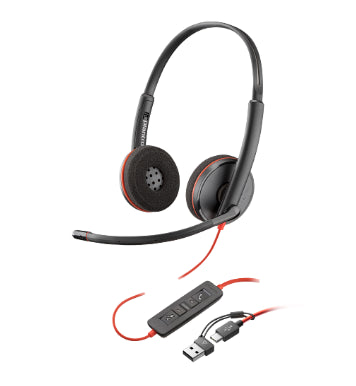 Diadema Hp Poly 8x228a6 Blackwire C3220 | Alambrica Binaural | Usb-a Usb-c | Reduccion De Ruido Con Microfono | Control En El Cable | Color Negro Con Naranja