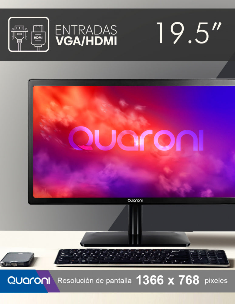 Monitor Led Hd Quaroni / 19.5 Pulgadas / Resolucion Hd 1366x768 Px / Vga/hdmi / Negro