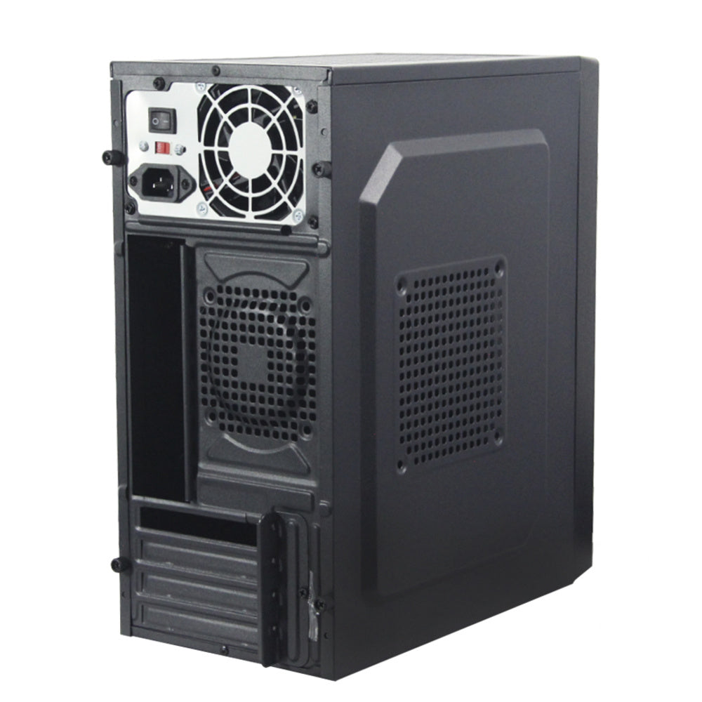 Gabinete Quaroni Frente Abs, Negro Tipo Alumino Cepillado Con Encendido Y Puertos Laterales, Micro Atx / Mini Itx, Fuente De Poder Incluida De 500w