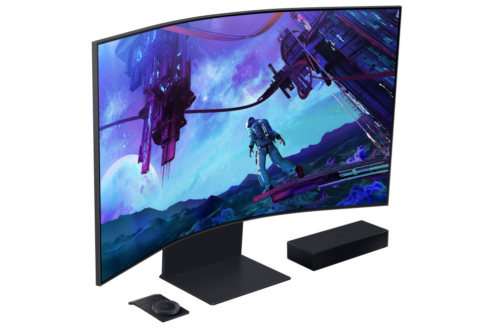 Monitor Led Samsung 55 Pulgadas, Widescreen, Gamer, Odyssey Ark,uhd 3,840 X 2,160, 4k, Negro, Pivot, 3 Hdmi, 1 D. Port, 1 Lan, 2 Usb, Curvo, 165 Hz, 1000r, 1ms, Bocinas