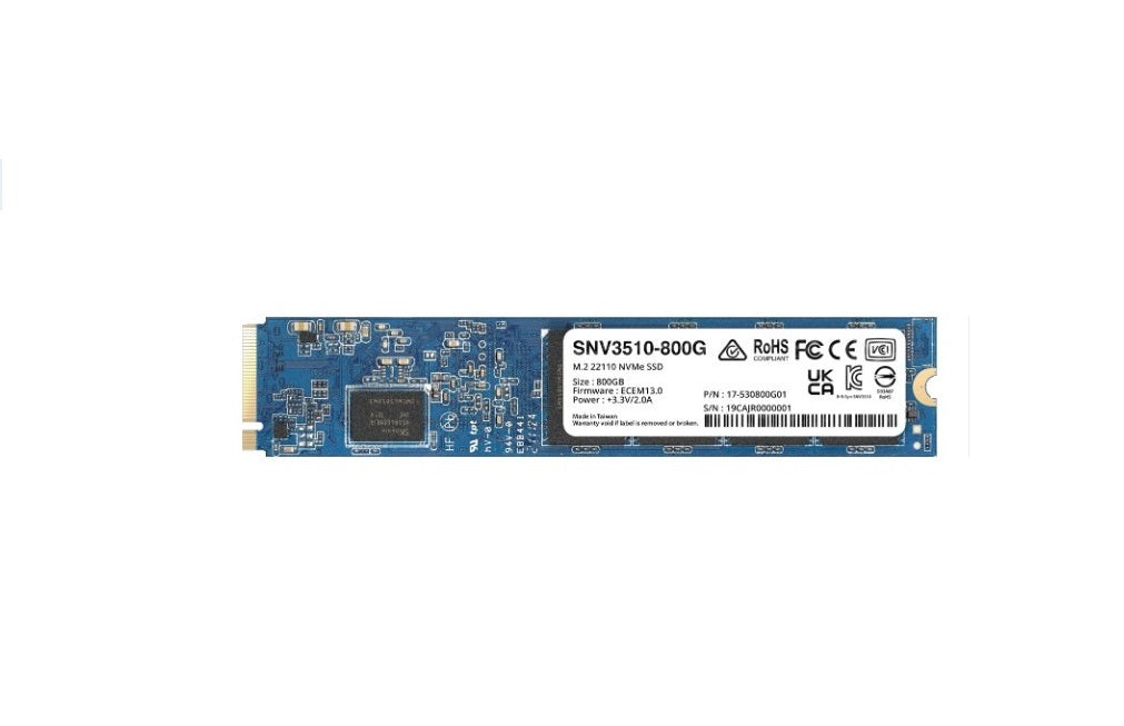 Unidad De Estado Solido Synology Ssd M.2 22110 Nvme Snv3510 800gb Pcie Gen 3.0 X4 Lect 3100mb/s Escrit 1000mb/s, Solo Para Equipos Synology, Para Aumento De Cache