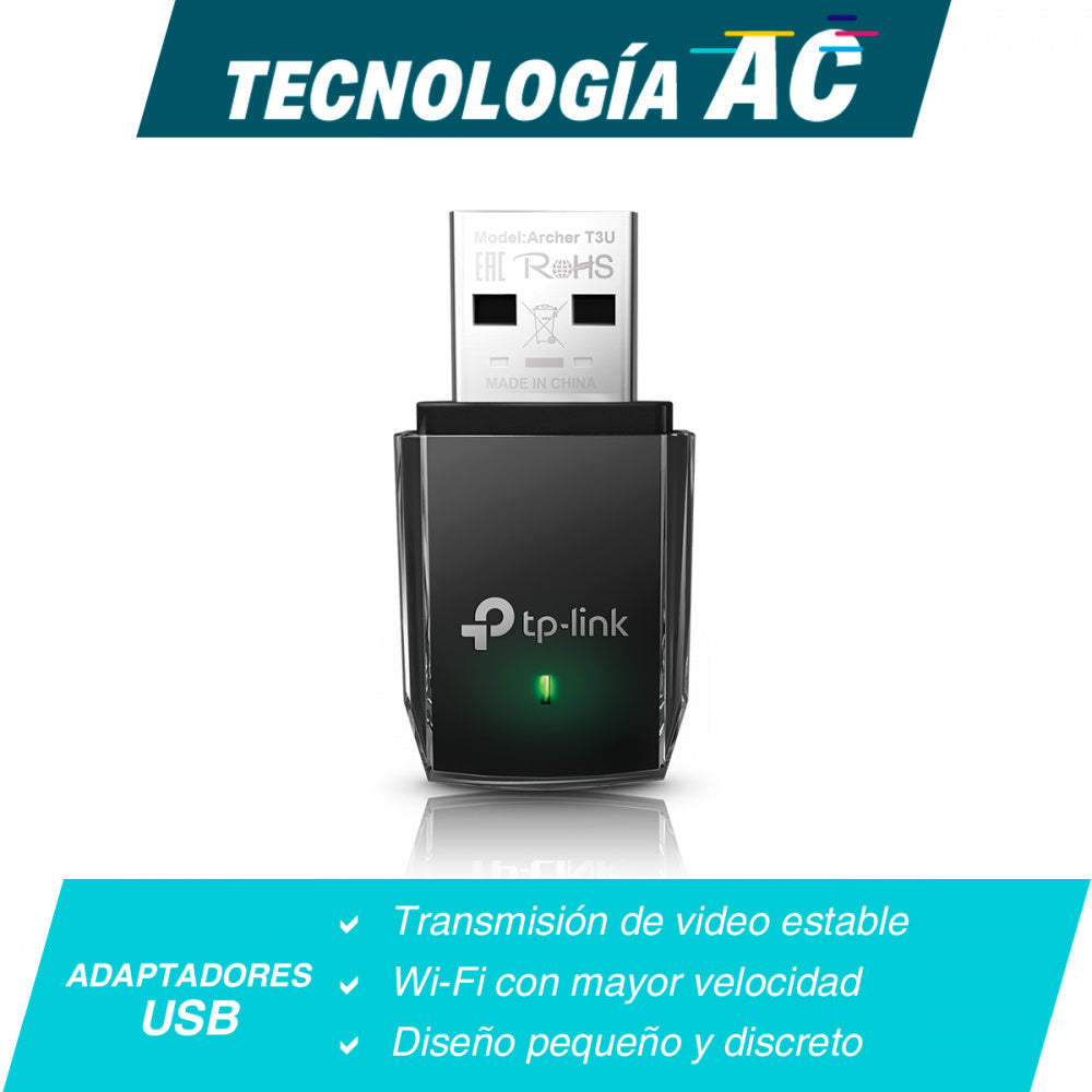 Adaptador de Red USB TP-Link Archer T3U AC1300 Dual Band 867Mbps 5GHz / 400Mbps 2.4GHz Mini