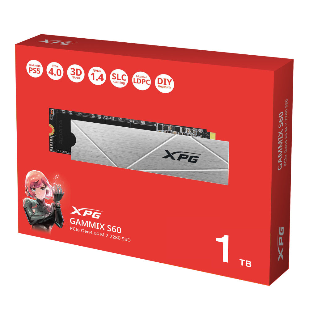 Unidad De Estado Solido Ssd Interno Xpg Gammix 1tb S60 M.2 2280 Nvme Pcie Gen 4x4 Lect.5000 Escrit. 3200 Mbs 3dnand Pc Laptop Minipc Con Disipador Gamer (agammixs60-1t-cs)
