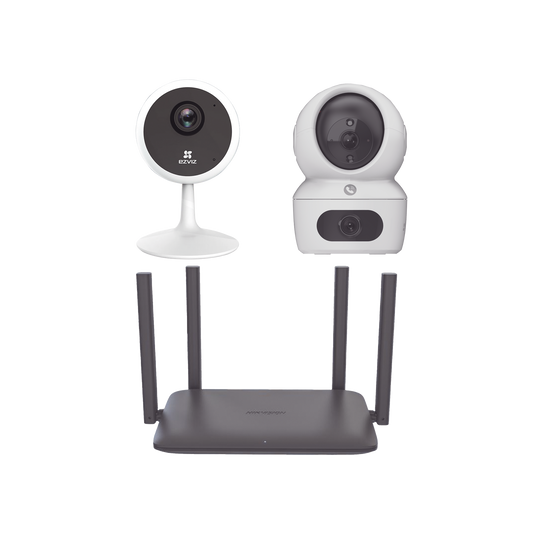 Kit de cámaras WiFi Para Uso en Interior / Incluye 1 pieza CS-H7C / 1 pieza CS-C1C / 1 Pieza de Router DS-3WR15X / Detección de Movimiento / Audio Bidireccional / 4 Puertos 1000 Mbps / Visión nocturna a color / Grabación en la