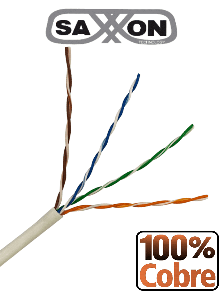 Cable Utp Saxxon 100 Cobre / Categoria 6 / Color Blanco / Interior / 305 Mts / 4 Pares / Fluke Test / Cert Iso9001 / Ul 444 / Rohs/