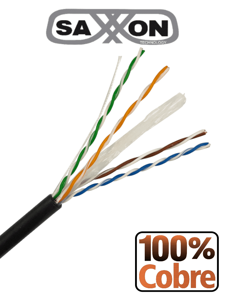 Cable Utp Saxxon 100 Cobre / Categoria 6 / Color Negro / Exterior / 305 M / Awg 23 / 4 Pares / Fluke Test / Ul/