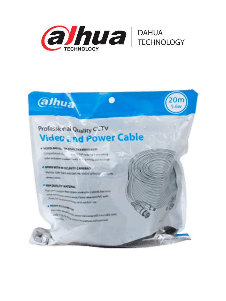 Cable Siames/dahua/ Dh-pfm942i-20-5/cable De 20 Metros Armado Para Video Y Energía/ Para Camaras Hasta 4k/ Con Conectores Bnc Y De Energía/ Uso Exterior E Interior/ Cobre De Alta Pureza/ Soporta: Ahd