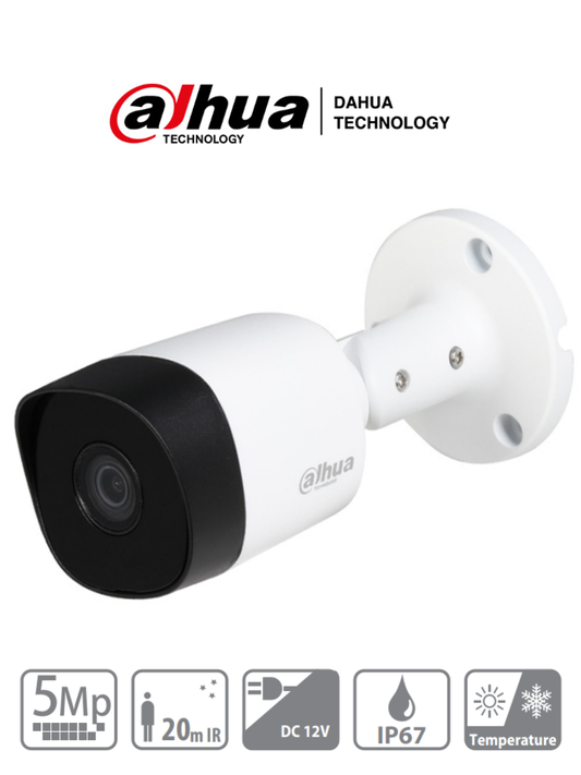 Camara Analoga/ Dahua/ Hac-b2a51n-u-28-s2/ Bullet De 5 Mp/ Lente De 2.8mm/ Angulo De Vision 106 Grados/ Ir De 30 Mts/ Ip67/ Metalica/ Cvi/cvbs/ahd/tvi