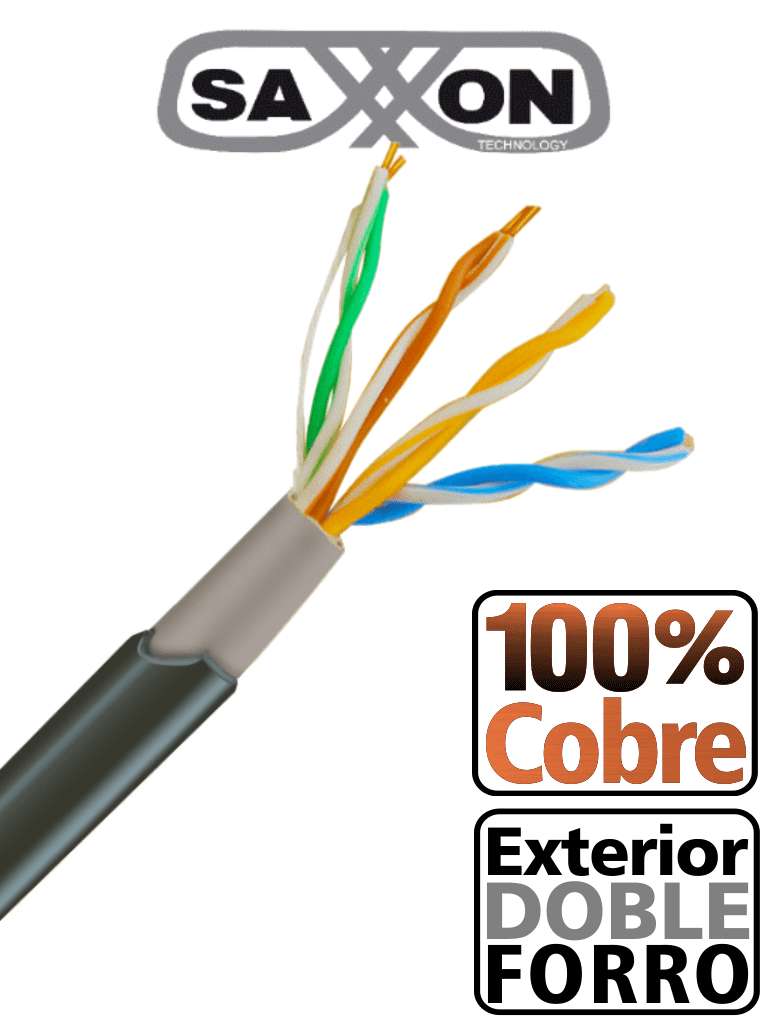 Cable Utp Exterior Saxxon 100% Cobre/ Categoria 5e / Color Negro/ 305 Mts/ Redes/ Video/ 4 Pares