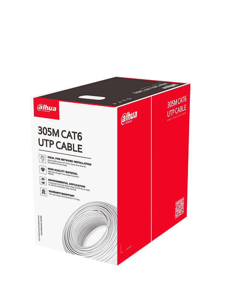 Bobina/ Dahua/ Pfm923i-6un-c/ Bobina De Cable Utp 100% Cobre / Categoria 6 / Color Blanco / Interior / 305 Metros / Redes / Video/