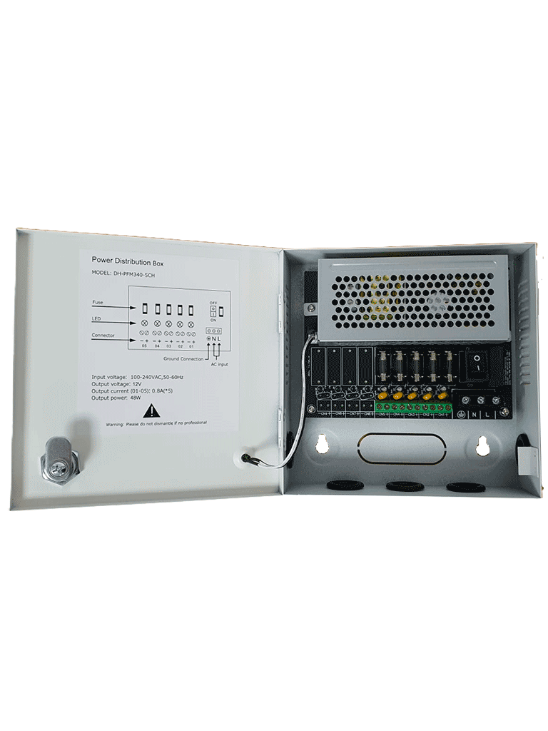 Fuente De Poder Dahua Distribuidor De Energia 5 Canales/ 12 Vdc/ 4 Amp/ Fusibles Intercambiables/ Proteccion De Sobrecarga/ Color Blanco