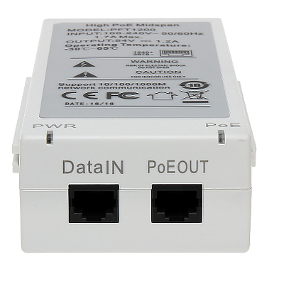 Inyector Poe/ Dahua/ Pft1200 Inyector Hi-poe Midspan Gigabit/ Soporta Poe/poe+/ Soporta Hi-poe 60 Watts Para Ptz/ Indicadores Led De Status
