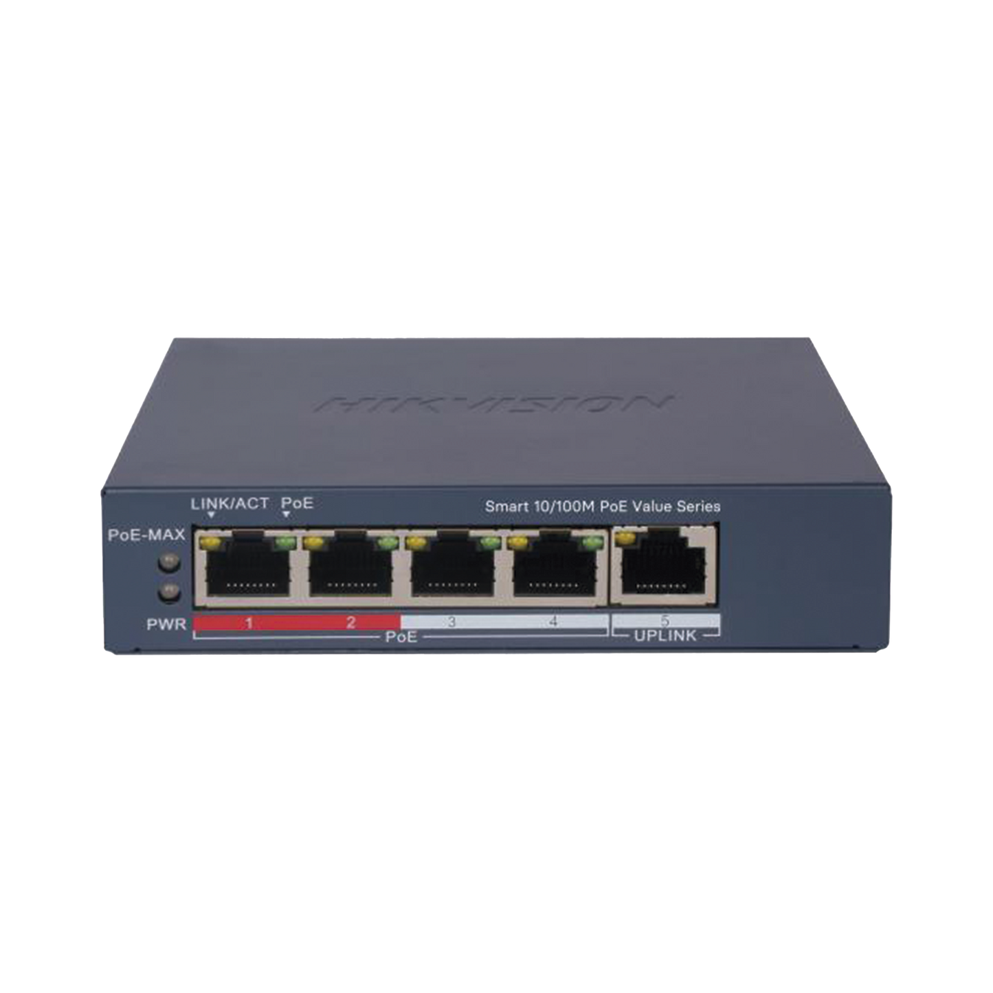 Switch PoE+ / Administrable / 4 Puertos 10/100 Mbps PoE+ / 1 Puerto 10/100 Mbps Uplink / Configuración Nube Hik-PartnerPro / Modo Extendido hasta 300 Metros /  45 W