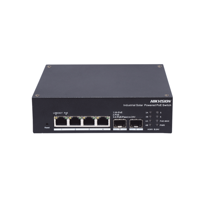 Switch Industrial Administrable Gigabit / 3 Puertos Gigabit PoE+ (30 W) + 1 Puertos Gigabit PoE++ (60 W) / 2 Puertos SFP / 120 W Total / 48 a 57 VCD / Ideal para Proyectos / 300 Metros de Distancia