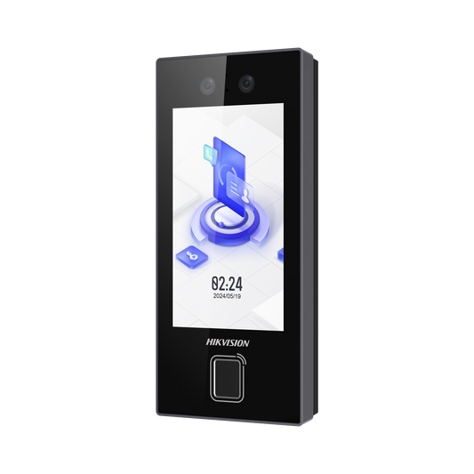 Terminal Facial Min Moe con LECTOR DE HUELLAS y Tarjetas MIFARE / 3000 Rostros / 3000 Huellas / Pantalla 4.5" / Administrable en la Nube con HikConnect Teams  / Exterior IP65  / PoE / WiFi