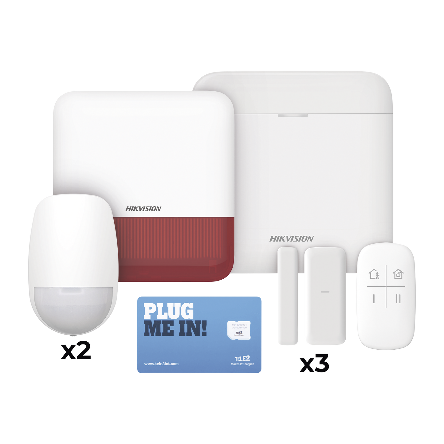 (AX PRO) KIT de Alarma AX PRO con GSM (3G/4G), Wi-Fi y Ethernet / Incluye: 1 Hub con batería de respaldo / 2 Sensores PIR / 3 Contactos Magnéticos Slim / 1 Control Remoto / 1 Sirena Roja Inalambrica Exterior