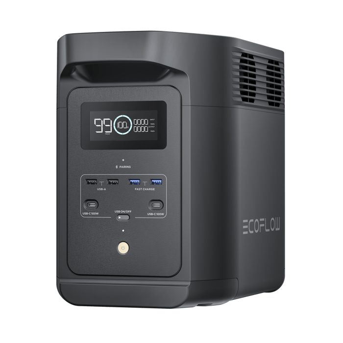 Estación de Energía Portátil de 980Wh Litio LFP / 10 Puertos AC 500 W (Max. 1000W) / 2 USB-C 100W / Cargador de Coche 10A a 12.6V / Conectividad WiFi y Bluetooth (App) / Carga Solar 500W Max.