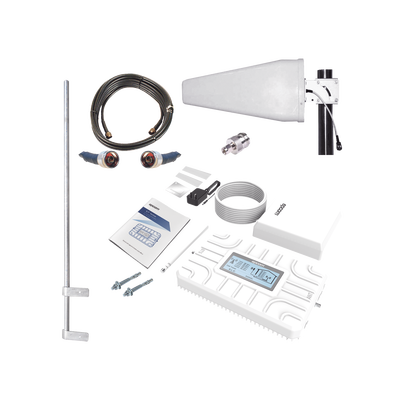 Kit Plus De Amplificador De Señal Celular 5g / Penta Banda / Soporta 2g, 3g, 4g Y 5g / Compatible Con Telcel, At&t, Movistar Y Omv / Cobertura Hasta 250 M2 / Incluye Antenas, Jumpers Coaxiales Y Mástil.