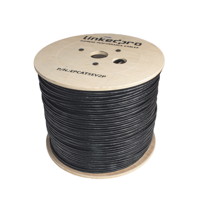 Bobina de Cable Siamés Cat5E CCA + 2 Cables Gruesos (16 AWG) para Alimentar Cámaras Más Lejos / 305m / Instalación en Exterior / Uso Industrial para Climas Extremos