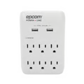 Multicontacto De Pared 110 Vca / Supresor De Picos 1080 Joules / 6 X Nema 5-15p / 2 X Usb (5v @3.4a)