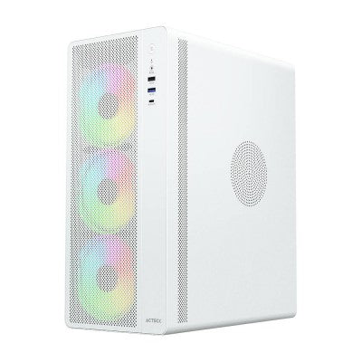 Gabinete Acteck Essen Pro X Gm767 / Media Torre / Atx - M-atx - Itx / Iluminacion Rainbow / Lateral Cristal Templado / Ventiladores Incluidos / No Incluye Fuente De Poder / Blanco / Ac-941716