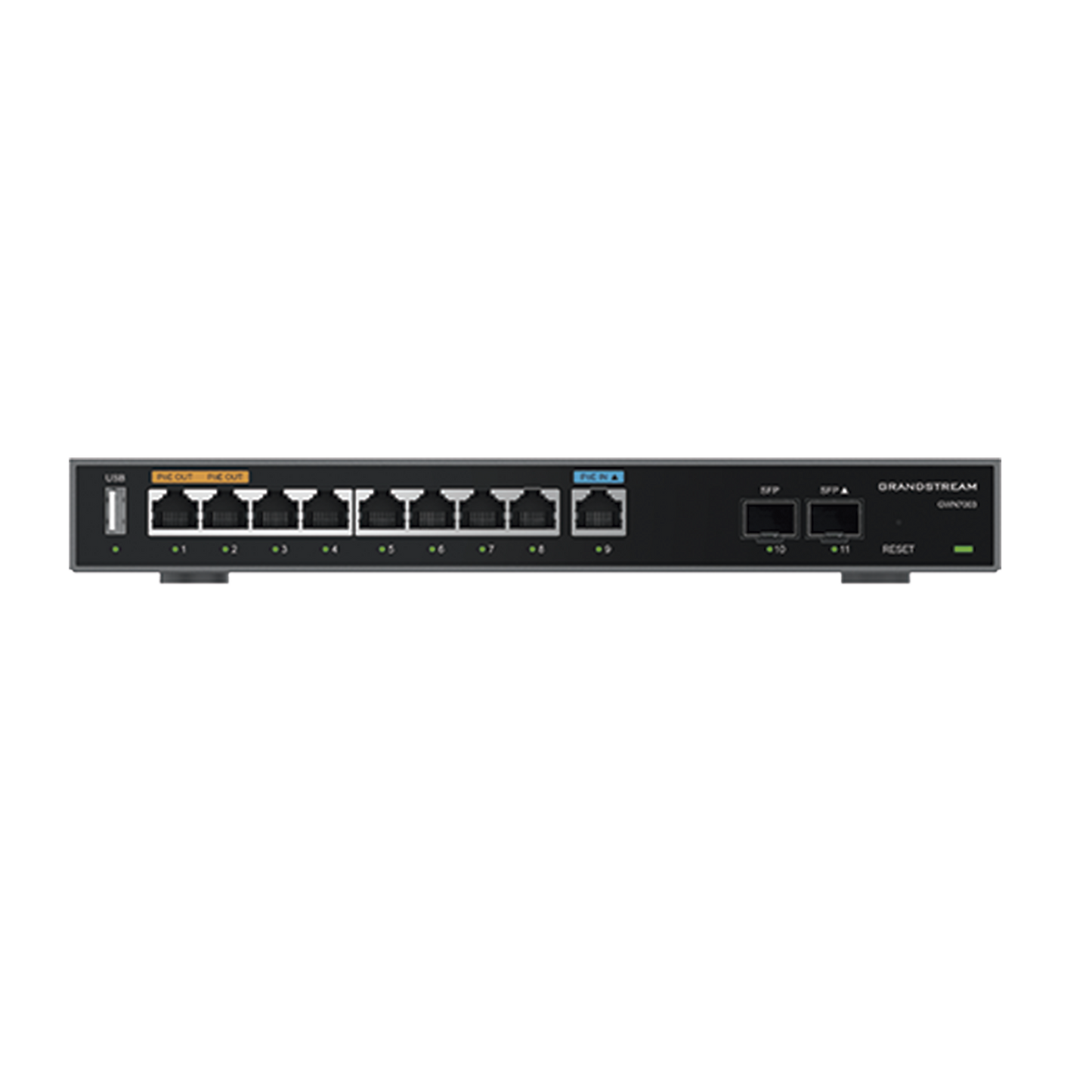 Router Gigabit VPN / Balanceador de cargas / 60,000 sesiones NAT / 9 puertos 10/100/1000 Mbps + 2 puertos SFP (WAN/LAN) / 1 puerto entrada PoE(af/at) / 2 puertos salida PoE (af/at) / Compatible con GWN Cloud.