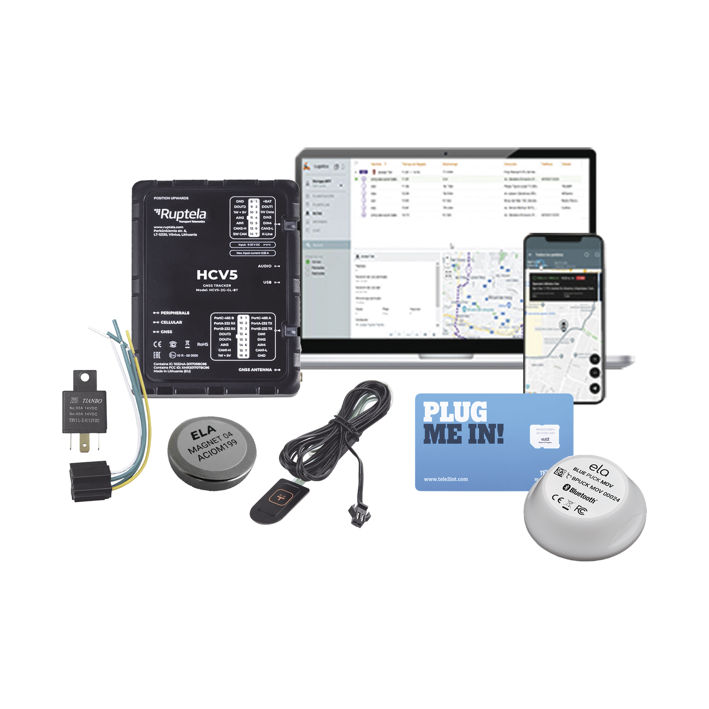 Kit de Localizador 4G LTE / Incluye MICROSIM25GPS + datos por 1 mes + 1 EPCOMGPSMENSUAL + RELAY + Botón SOS + BLUEPUCKMAGKIT