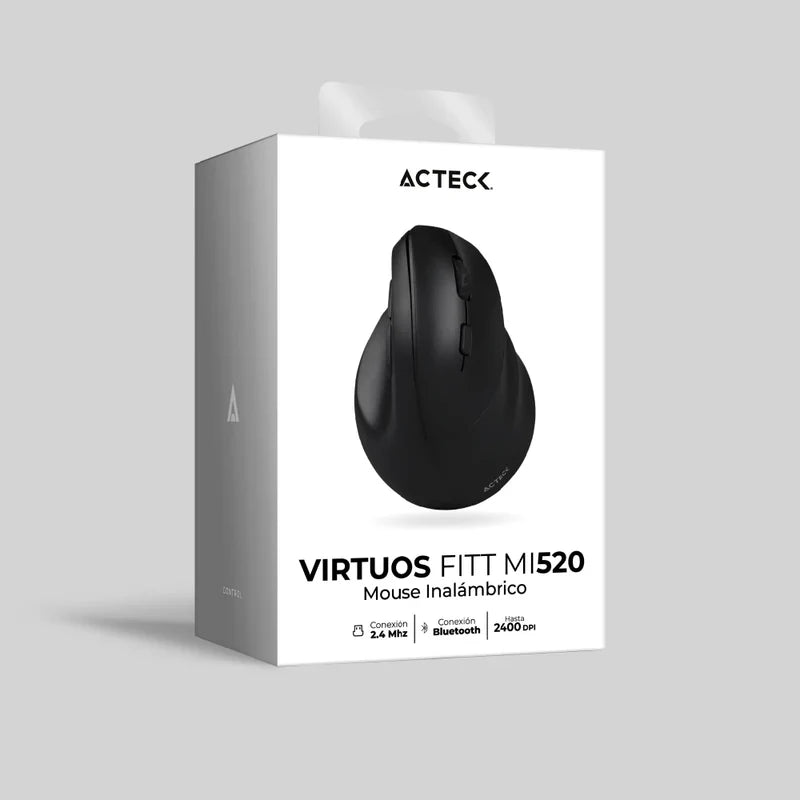 Mouse Acteck Virtuos Fitt Mi520 / Ergonomico / Vertical / Inalambrico / Dual Bluetooth Adaptador Usb / 2400 Dpi / Recargable / Negro / Ac-936224
