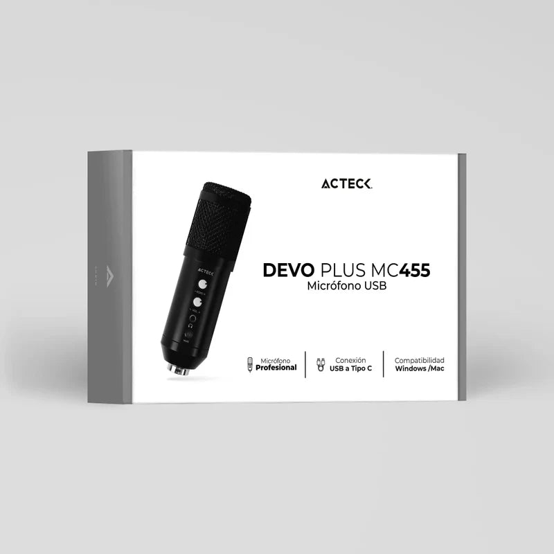Microfono Acteck Devo Plus Mc455 / Alambrico / Microfono Profesional / Usb A -  Usb B / Win - Mac /  Supercardioode / 20 Hz ~ 20 Khz / 78 Db / -36 Db ± 2 Db / Negro / Ac-936446