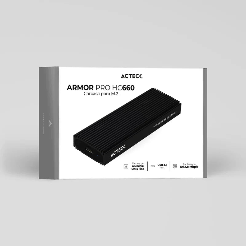Carcasa Case Enclosure Acteck Armor Pro Hc660 / Disco Duro Ssd M.2 / Usb C 3.1 / 10 Gpbs / Protocolo Uasp - Trim / Max 4 Tb / Aluminio / Negro / Ac-936453