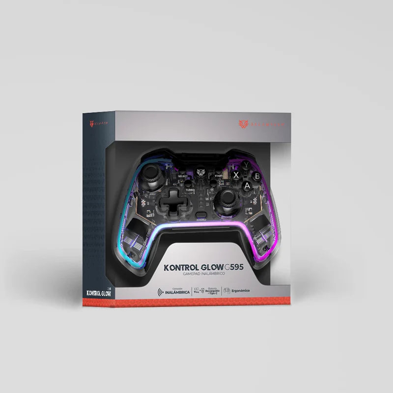 Gamepad Balam Rush Kontrol Glow G595 / Inalambrico Recargable / Bt 5.0 / Rgb / Vibracion Dual / Soporte P Celular / Android - Ios - Pc Win - N Switch - Ps 3-4 / Botones Programables / Br-936910