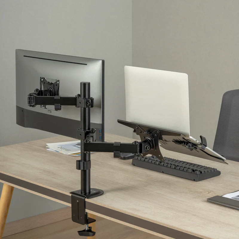 Soporte Acteck Enforce Zone Sm480 / Para Monitor 17-32 Pulg Y Laptop 10-15.6 Pulg / Articulado / Para Escritorio / Inclinacion Y Giro Ajustable / Max 9kg Monitor - 4 Kg Lap / Negro / Ac-939652