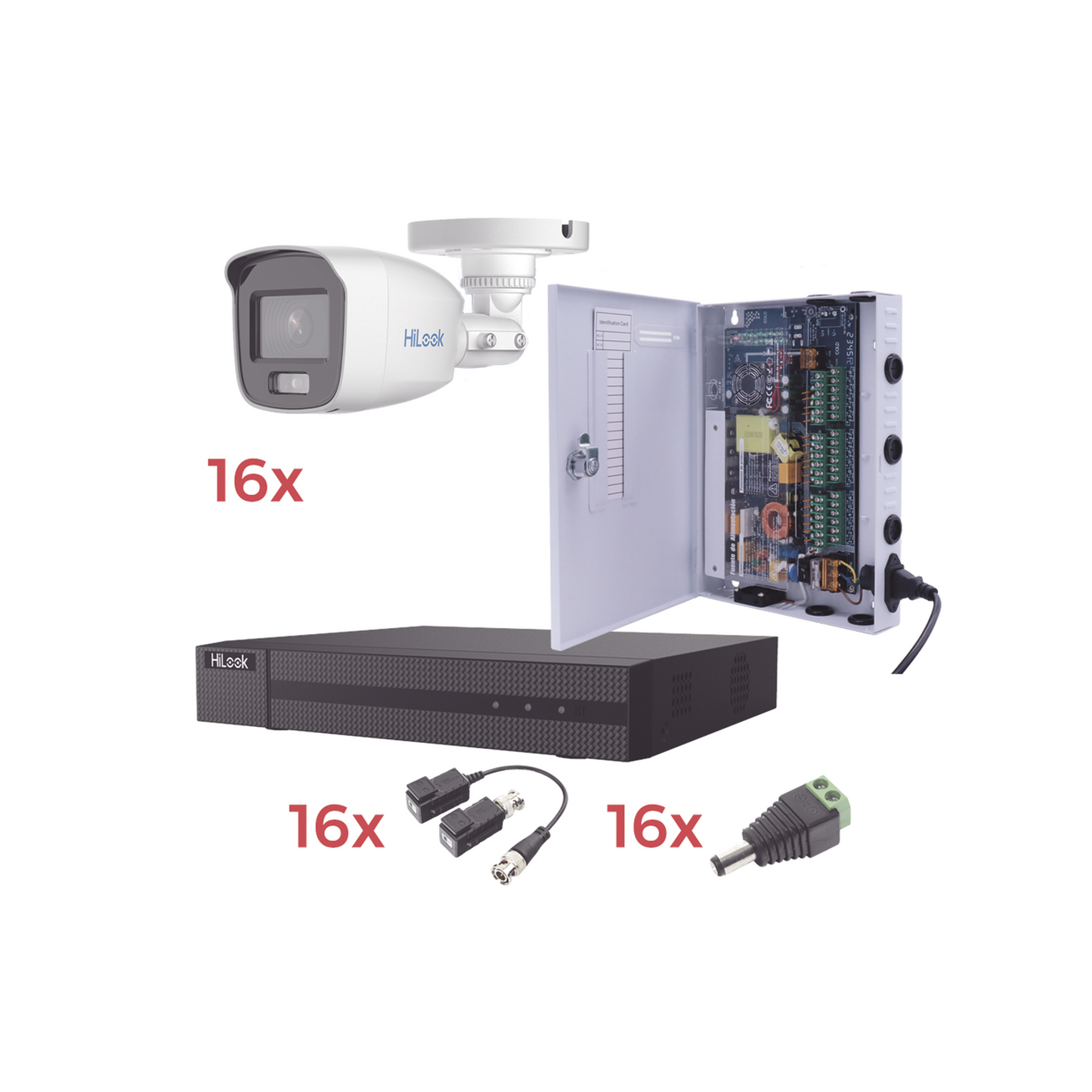 Kit TurboHD 1080p Lite / DVR 16 Canales / 16 Cámaras Bala Exterior ( 2.8mm) con ColorVu + Micrófono Integado / Transceptores / Conectores / Fuente de Poder Profesional