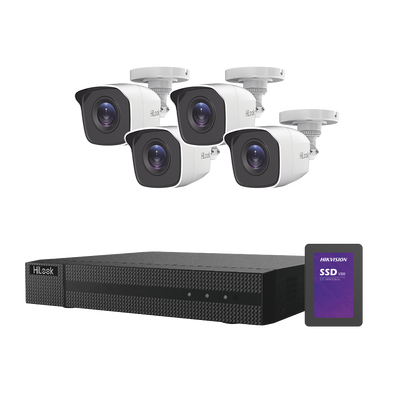 Kit Turbohd 1080p + Ssd De 500 Gb / Dvr 4 Canales / 4 Cámaras Bala De Metal / Fuente De Poder / Accesorios De Instalación