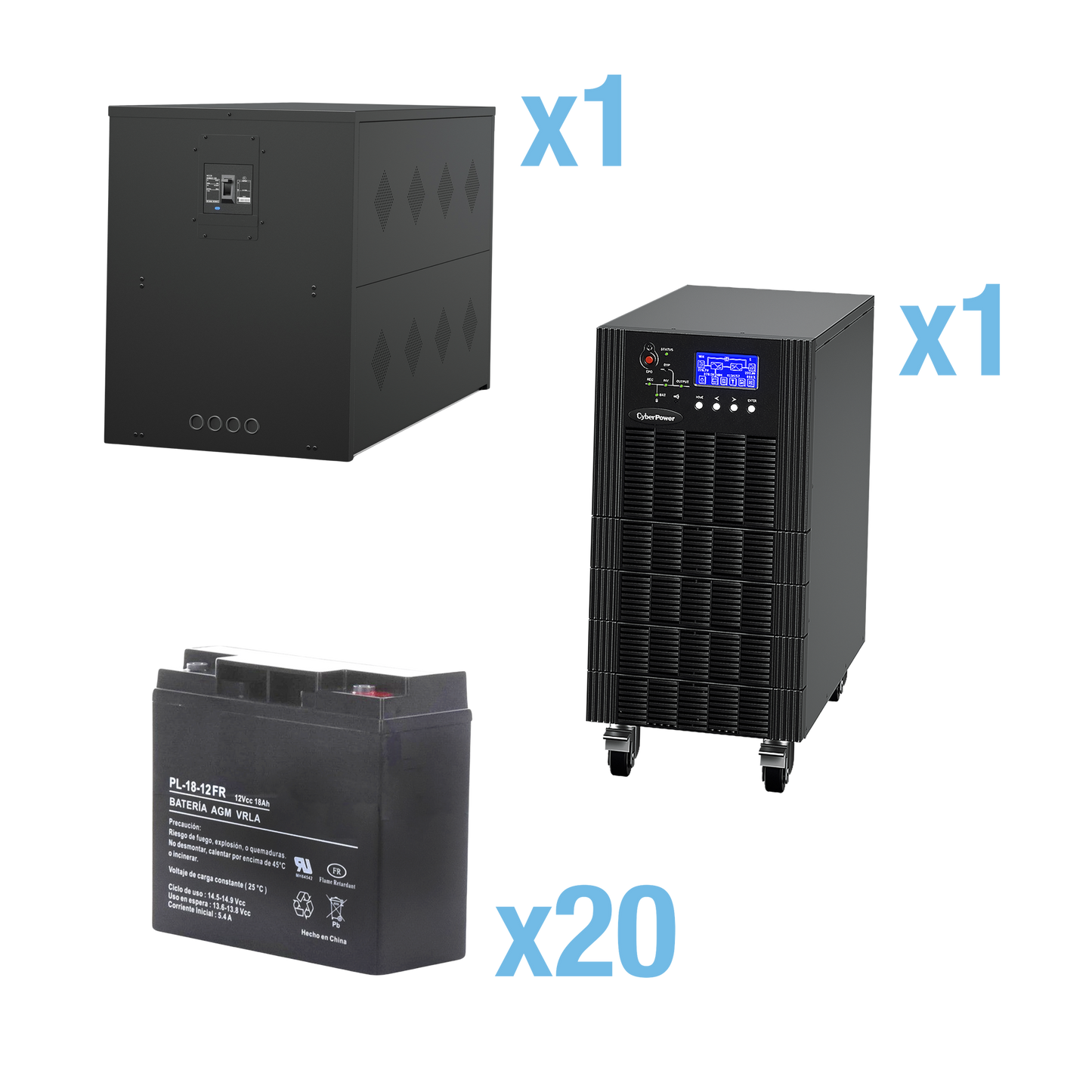 UPS Trifásico de 15 kVA/15 kW, Topología Online Doble Conversión, Voltaje de 208/220 Vca de L-L, Respaldo de 5 Minutos al 100% de Carga, Incluye Módulo y Banco de Baterías