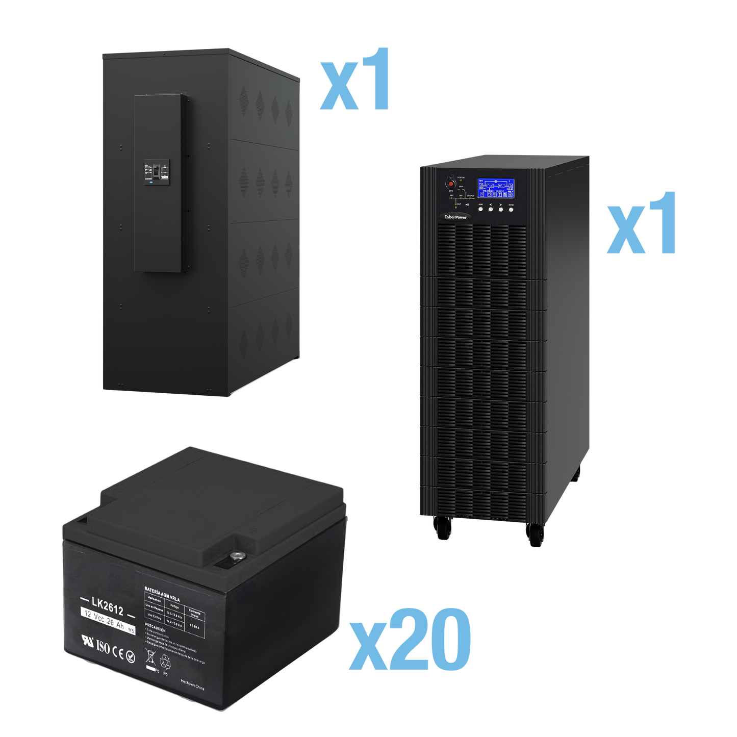 UPS Trifásico de 20 kVA/18 kW, Topología Online Doble Conversión, Voltaje de 208/220 Vca de L-L, Respaldo de 5 Minutos al 100% de Carga, Incluye Módulo y Banco de Baterías